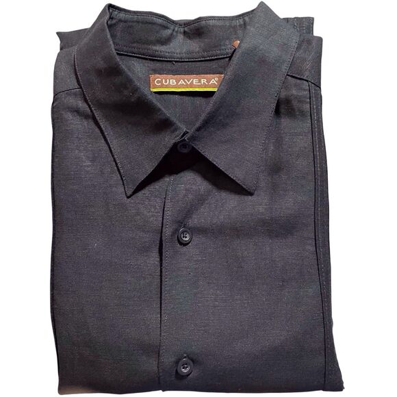 CUBAVERA Men's Linen Blend No Pocket Guayabera Shirt Size Large Black - Picture 16 of 16